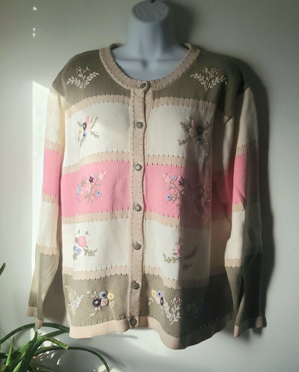 Northern Reflections Granny Embroidered Cardigan Sweater Womens Size L Boho